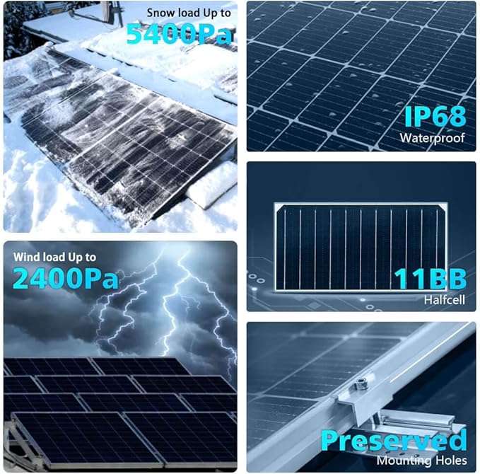 SUNGOLDPOWER 2PCS 460W Bifacial PERC Solar Panels Monocrystalline, High Efficiency Solar Panel for Charging Station,Rooftop, Household, Marine, RV, On/Off Grid Solar System (2pcs 460W Bifacial Panel)