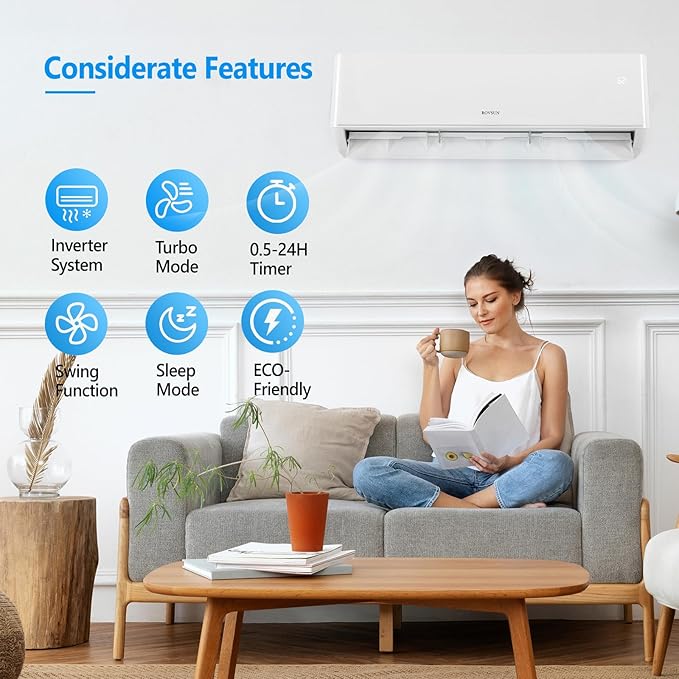 ROVSUN 12,000 BTU WIFI Enabled 22 SEER Mini Split AC/Heating System with Inverter, 115V Ductless Split System Air Conditioner w/Pre-Charged Condenser, Heat Pump & Installation Kit, Works with Alexa